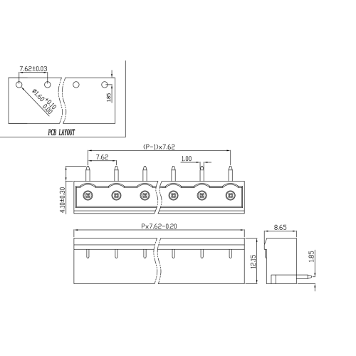 Plugue lateral de pitch de 7,62 mm com vedação de cotovelo e conector feminino